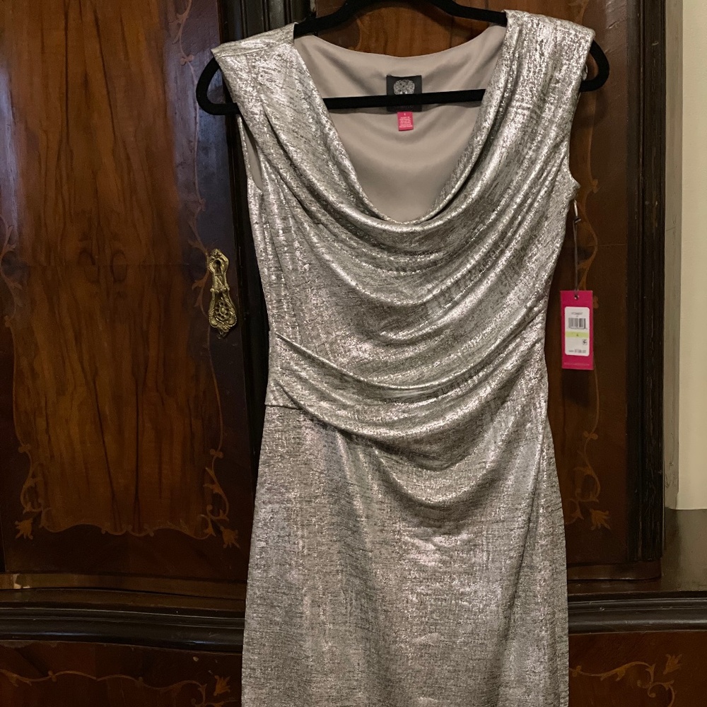 NWT Vince Camuto Metallic Dress Cowl Party - Size 4